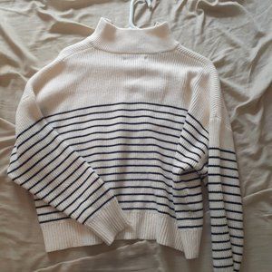 Mango Half Zip Black & White Striped Sweater, size small